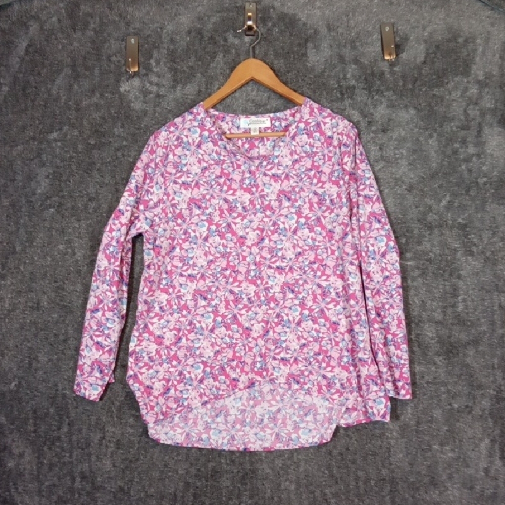 Coolibar UPF 50 tunic Top Roll Up Slerves Colorful Vacation Resort Womens